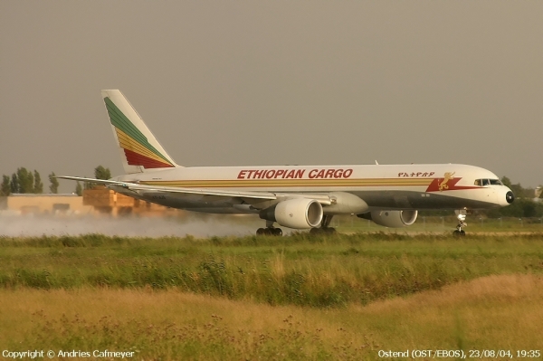 ET-AJS
ET-AJS, an Ethiopian Cargo B757-260PF, starts its takeoffroll as ETH5710 to Moscow
Keywords: eth ethiopian cargo 757 freighter ostend oostende ost ebos andries